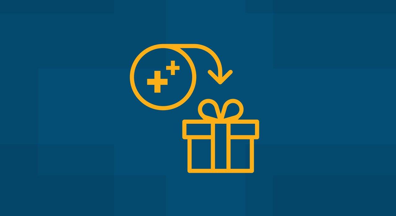 Yellow PRO Plus rewards icon against blue background.