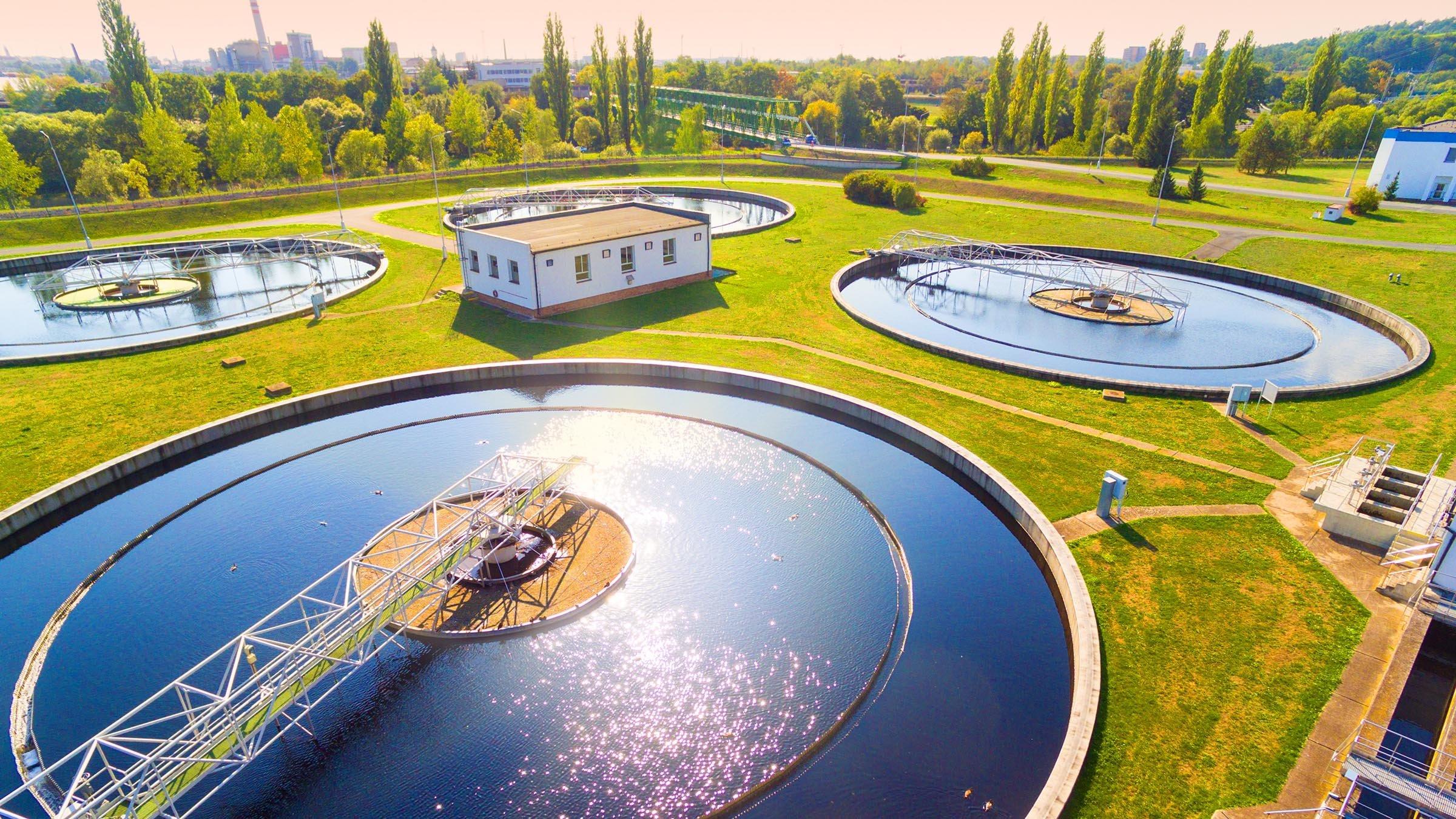 Bird’s-eye view of a water treatment plant.